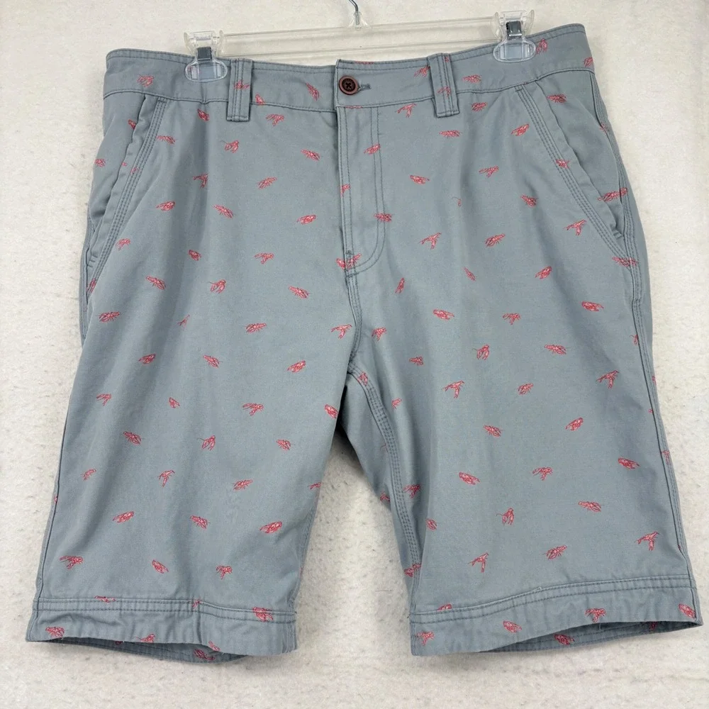 FatFace Lobster Print Chino Shorts Mens 36 Light Blue Novelty Cotton Twill